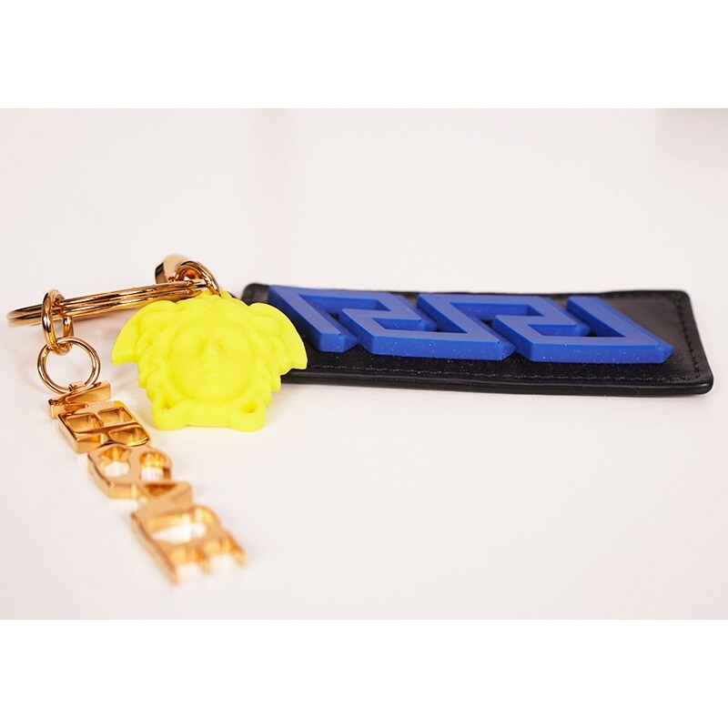 NEW $425 VERSACE Black Leather w/ Blue Rubber LA GRECA