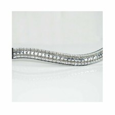 New 5 Row Silver Crystal Browband   Black Leather   Bling Horse Bridle   Equest