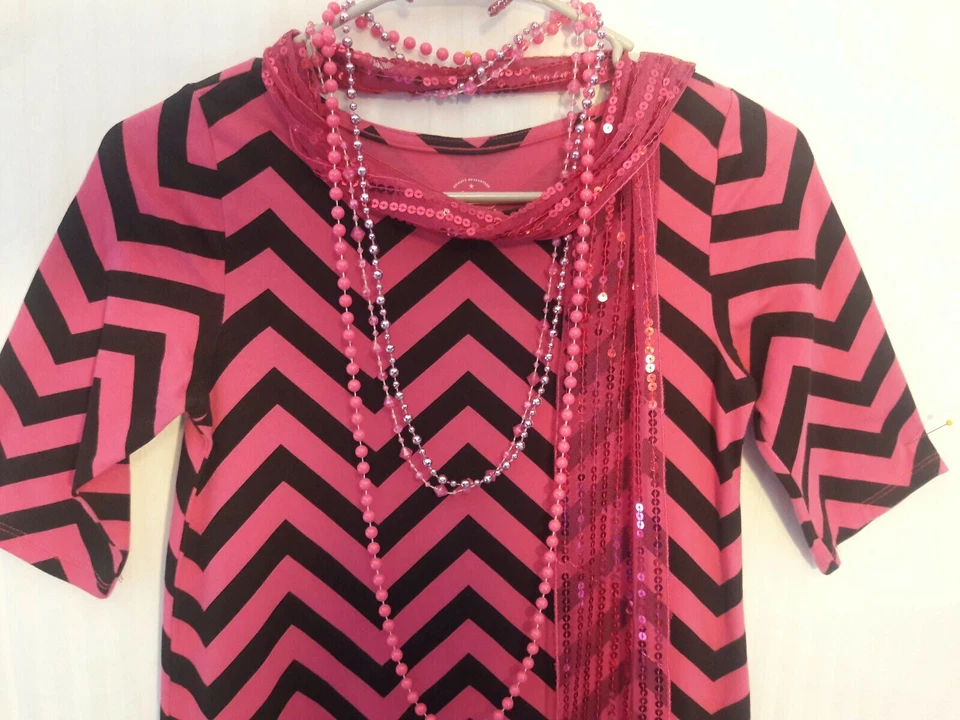 NIÑA 1920 DISFRAZ ALETA NEGRO-ROSA CHEVRON FLECOS VESTIDO - 6 piezas conjunto LG Foto 2 de 4