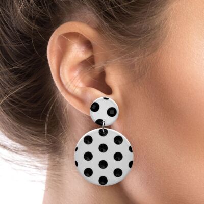 schwarz weiß gepunktete Statement Ohrstecker Polka Dots Rockabilly 80er Style