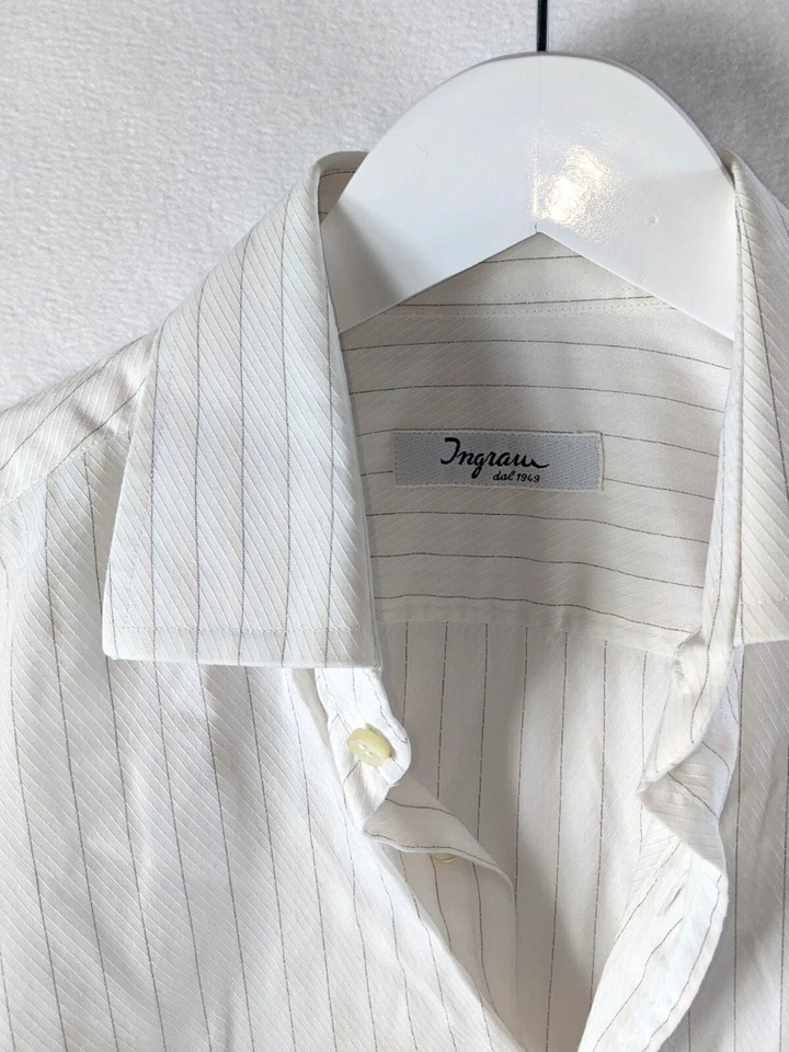 Ingram Camicia Da Uomo Bianca Taglia S A Righe 100 Cotone Manica Corta Regular - Immagine 4 di 4