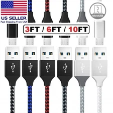 Micro to USB-A High Quality Braided Nylon Cable Assorted Colors 3/6/10 feet