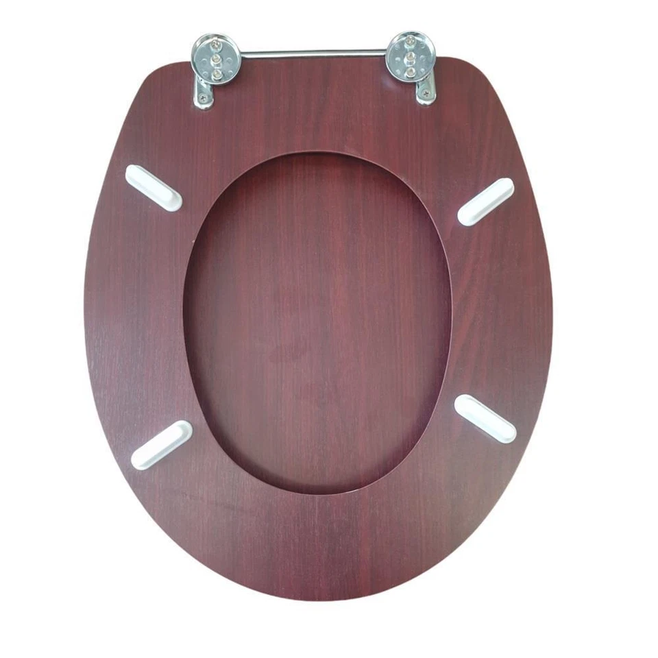 Mahogany Mdf Universal 18" Bathroom Wc Toilet Seat Easy Fit Wooden W/C - Image 2 of 4