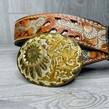 Crumrine Vintage Crumrine belt buckle with cowhide belt cutouts leather 40 acces
