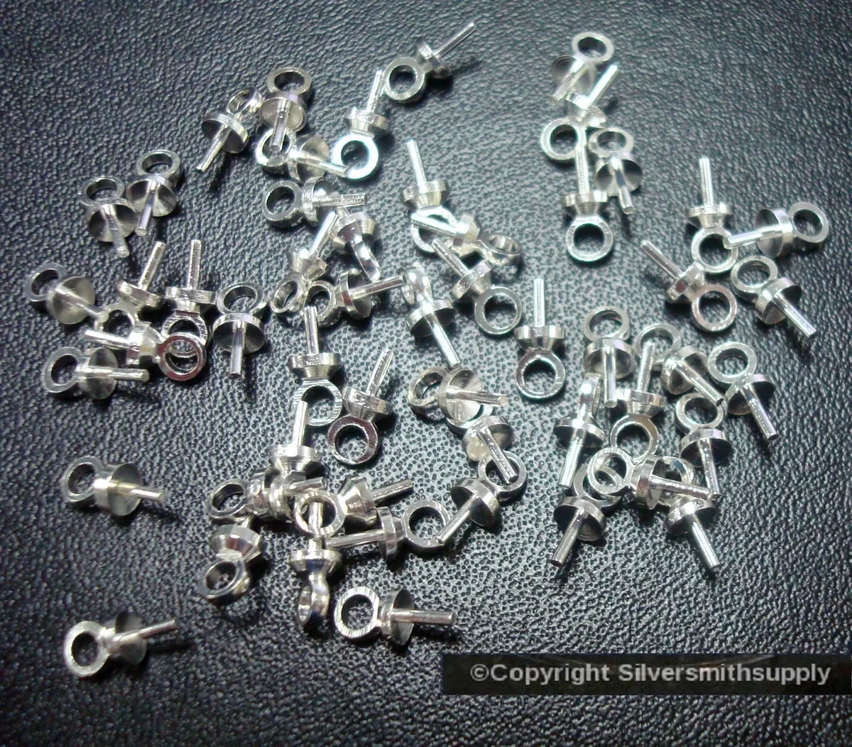 Up eye bail jewelry findings glue on 6x2.5mm Sterl Silver Pltd 50