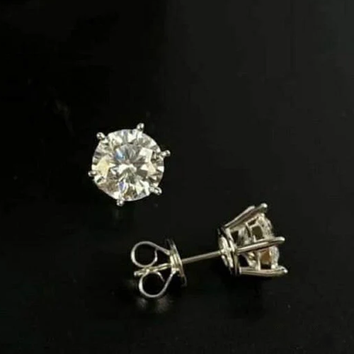 2.40 TCW Round Moissanite Solitaire Push Back Stud Earrings 925 Sterling Silver - Picture 4 of 8