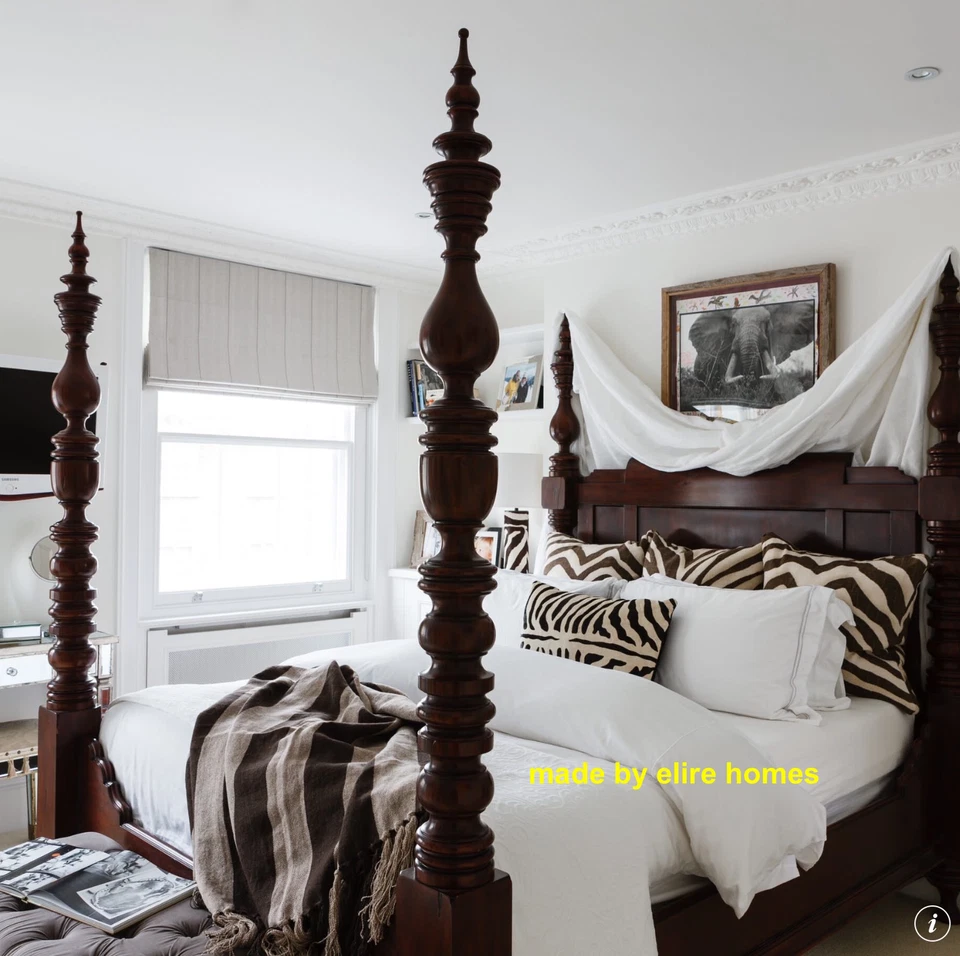 STOCK DEL REINO UNIDO ~ 6' Cama Oscura Estilo Holandés Diseñador Cuatro Pósters Probador de dosel Cama Foto 2 de 4