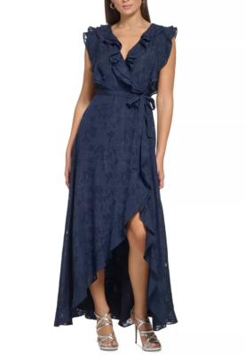 dkny women's chiffon flutter-sleeve tie-waist dress DKNY Women's Chiffon Flutter-Sleeve Tie-Waist Dress