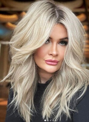 14'' Ombre Ash Blonde Highlight 100% Human Hair Wigs Lace Front Wigs Dark Roots