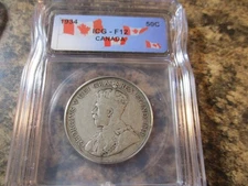 1934 CANADA 50 CENT SILVER ICG FINE 12      201