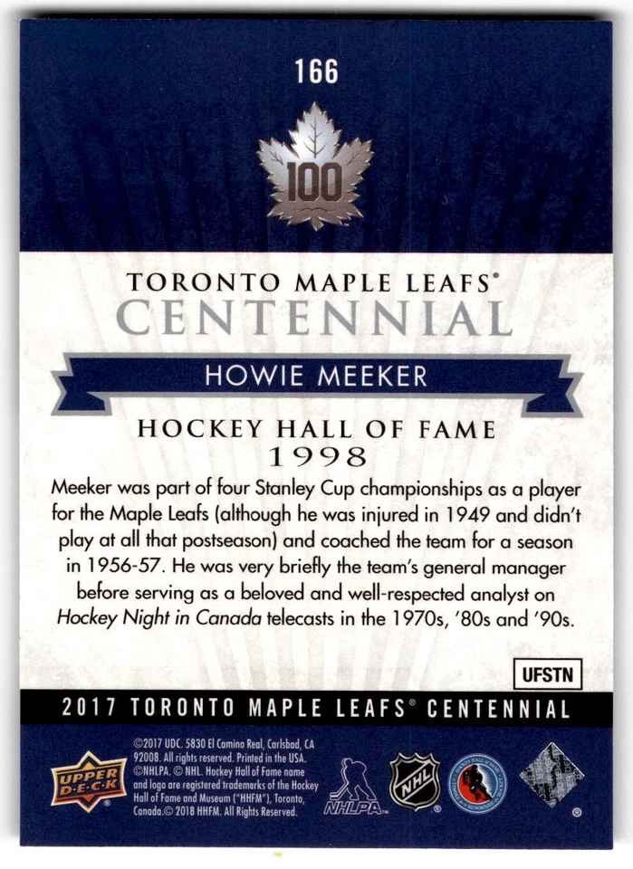 Howie Meeker 2017-18 Upper Deck Toronto Maple Leafs Centennial SP #166 - Image 2 of 2