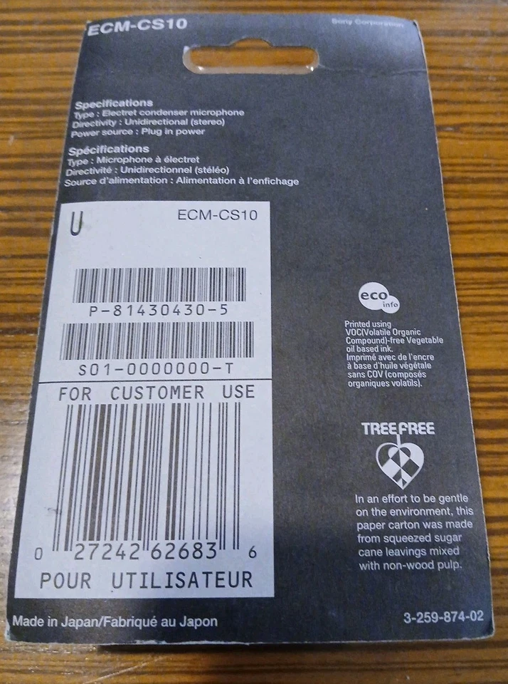 SONY ECMCS10 Electret Condenser Mic PROFESSIONAL MICROPHONE ECM-CS10 NOS SEALED - Image 2 of 3