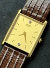 Vtg New 1986 SEIKO Tank Men's 34mm Quartz Watch Gold Case Dial Diamond Leather