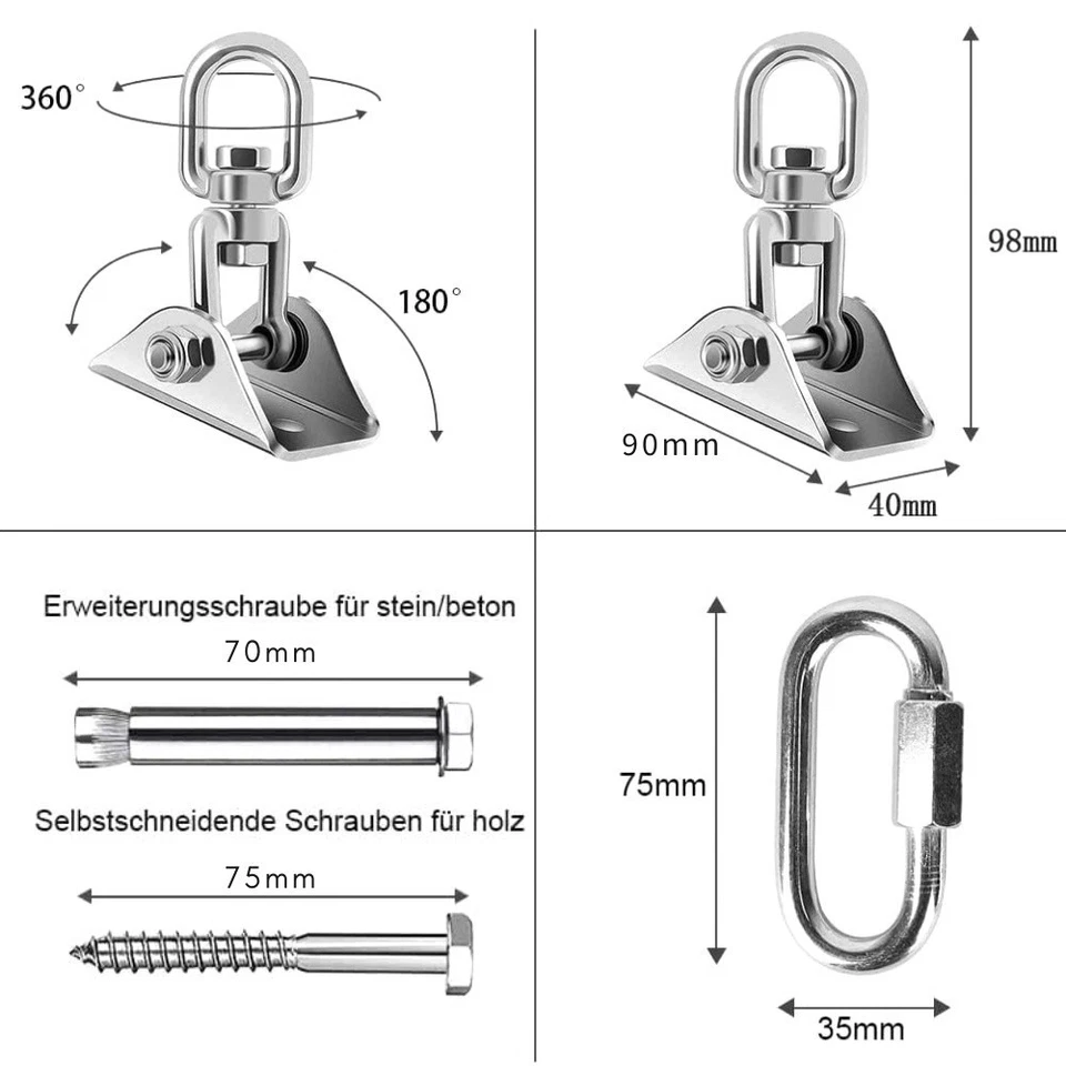 Deckenhaken Halterung 360° Drehbar Deckenhalterung Hängesessel 450kg Schwerlast - Bild 3 von 4