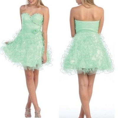 May Queen Strapless Sweetheart Neckline Formal Tulle Skirt Dress Green Sz 10