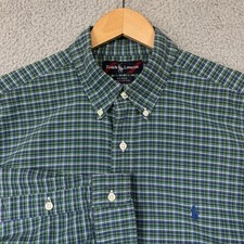 Vintage Ralph Lauren Shirt Mens Large Green Blue Plaid Button Down Oxford Blake