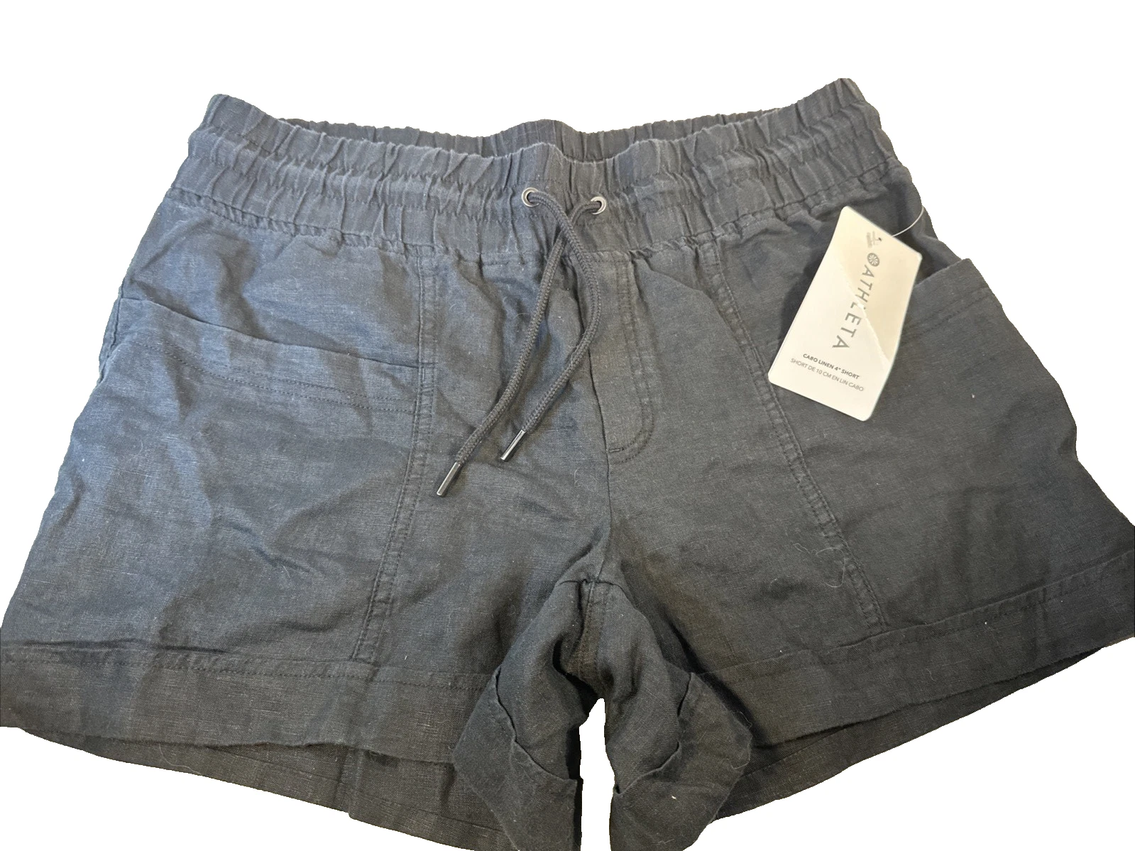 Athleta Women’s Cabo Linen Shorts 4” Size 12 Black Pockets Elastic