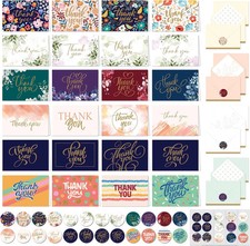 24 Pack Glittery 6X4In Assorted Thank You Cards with Envelopes and Stickers, 24