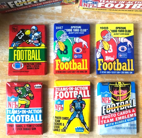 1980s Topps Fleer Football factory Sealed 6 Wax Pack lot, Awesome deal!