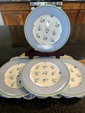 Villeroy & Boch Provence Salad Plates, Basket Weave & Blueberries, set of 4, EUC