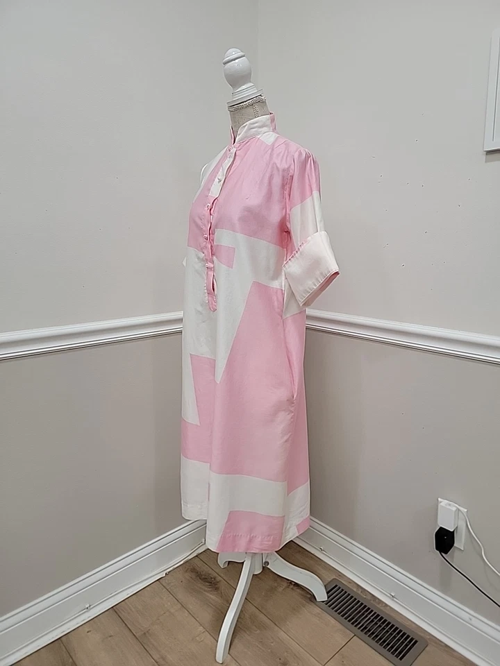 复古 Catherine Ogust 适用于 Penthouse Gallery 粉红色白色几何衬衫连衣裙  — 第 4/4 张图片