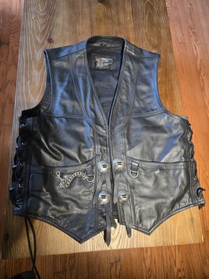 Harley Davidson Leather Vest XL HOG Mississippi Chapter Biker Lace Side Patch