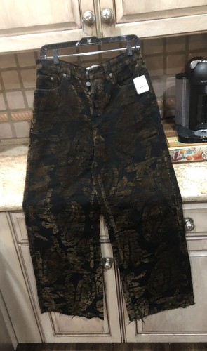Free People Annabelle Flocked Jeans aterciopelados dobladillo deshilacha de cachemira negro marrón 27 nuevos con etiquetas - Imagen 4 de 5