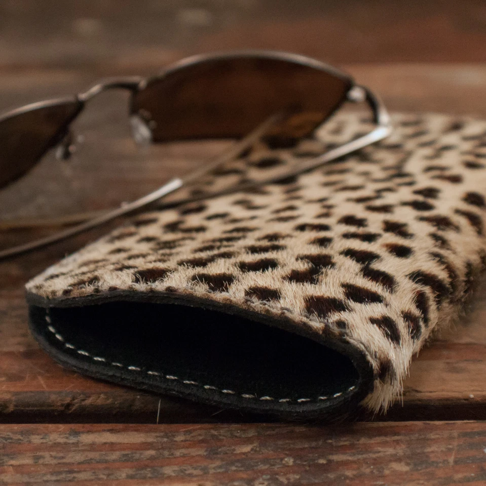Furry Leopard / Cheetah Print Leather Soft Eye Glasses or Sunglasses Case - Image 2 of 2
