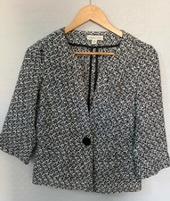 Coldwater Creek Sz Petite 4 Black White Boucle Tweed 3/4 Sleeve Jacket Blazer