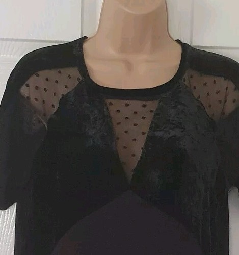 Maje Top Black Size 3 UK 10 Velvet Semi Sheer & Jersey Some Wool & Silk - Picture 5 of 10