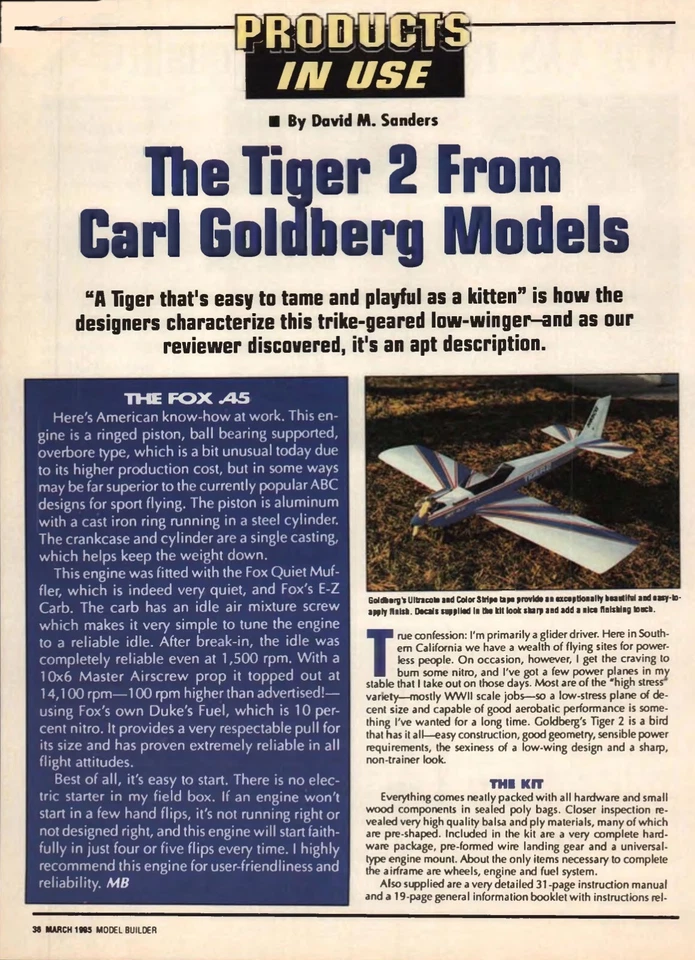 Carl Goldberg Model Airplane Plans (RC):  TIGER 2 61" Wingspan for .35-.50 - Image 3 of 4
