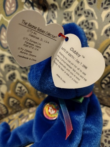 1998 TY Original Beanie Babies Baby Blue Plush Clubby Bear Rare Check - Picture 4 of 7