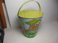 Tin Toy Ohio Art 50's Vintage Jack and Jill Metal Bucket Beach Sand Pail Yellow