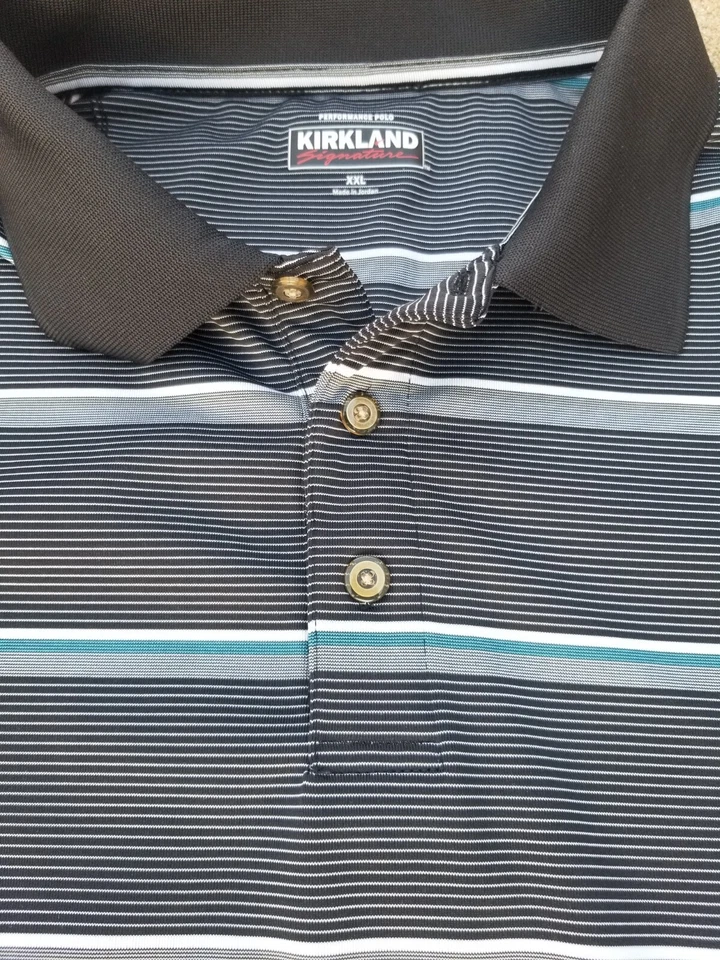 Kirkland Signature Mens Polo Golf Rugby Equestrian Shirt Black Blue Size 2XL  - Image 2 of 4