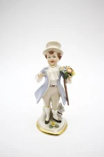 Dresden  Figurine Boy Holding Flowers With Bulldog  5 1/2"  Excellent Cond.