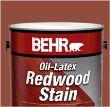 1 Gallon Oil-Latex Exterior Wood Stain, Redwood Solid Color, Mildew Resistant