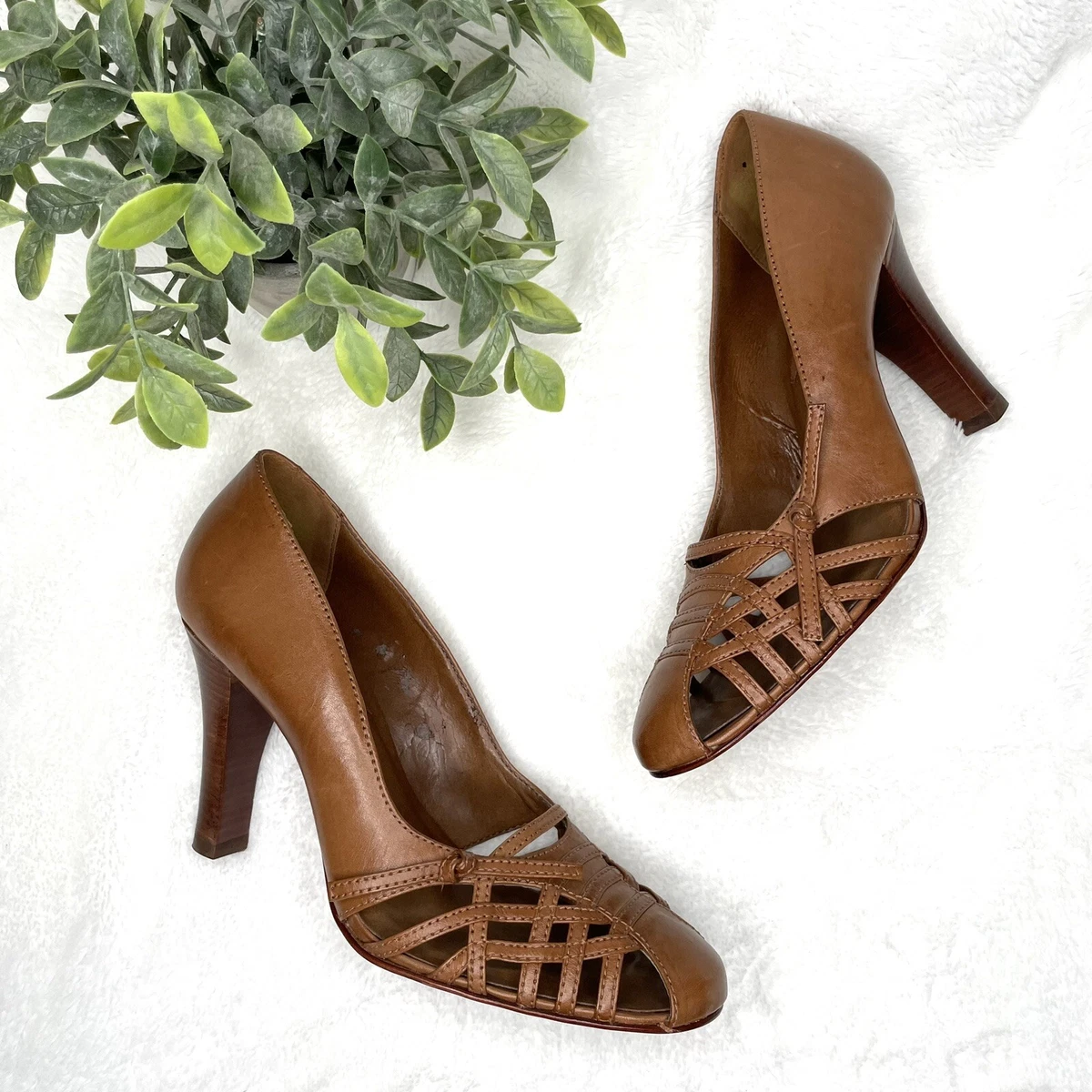 Schutz Vintage Leather Heels Size 9 NEW Brown Woven Closed Toe Pumps