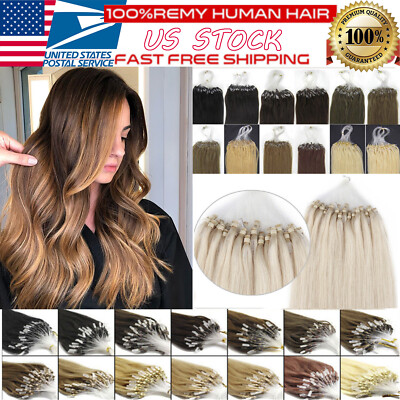 Micro Ring Loop Link Silicone Micro Beads Tip Hair Extensions100%Real Human Hair