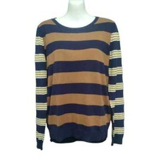 Ann Taylor LOFT Striped Sweater, Navy and Brown, Size M