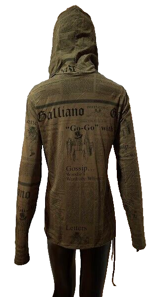 06SS John Galliano トロンプルイユレースレイヤードTシャツ ❤️JOHN GALLIANO Newspaper Gazette Print tunic hoodie shirt,green