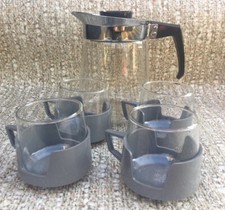 Pyrex Drinkmaster Set Glass Cups With Grey Holders & Coffee Pot Boxed