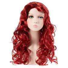 Onedor Girl's Long Curly Red Synthetic Wavy Hair Mermaid Cosplay Wigs