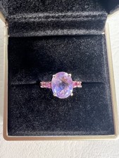 Oval Amethyst  Pink CZ Accents 925 Sterling Silver Ring Size 5
