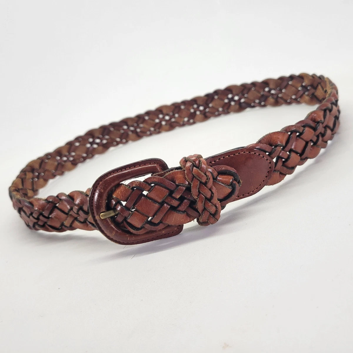 Vintage Lands End Leather Woven Belt Size 34 Lands main image 4