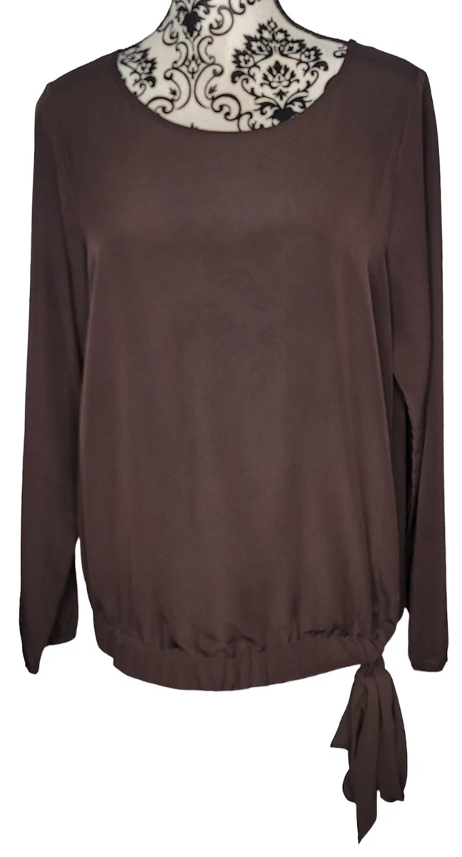 Michael Kors Womens Stretch Side Tie Bottom Blouse Size M Brown eBay