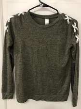 No Boundaries Top Juniors Girl Small (3-5) Green Heather Long Sleeve Accent Top