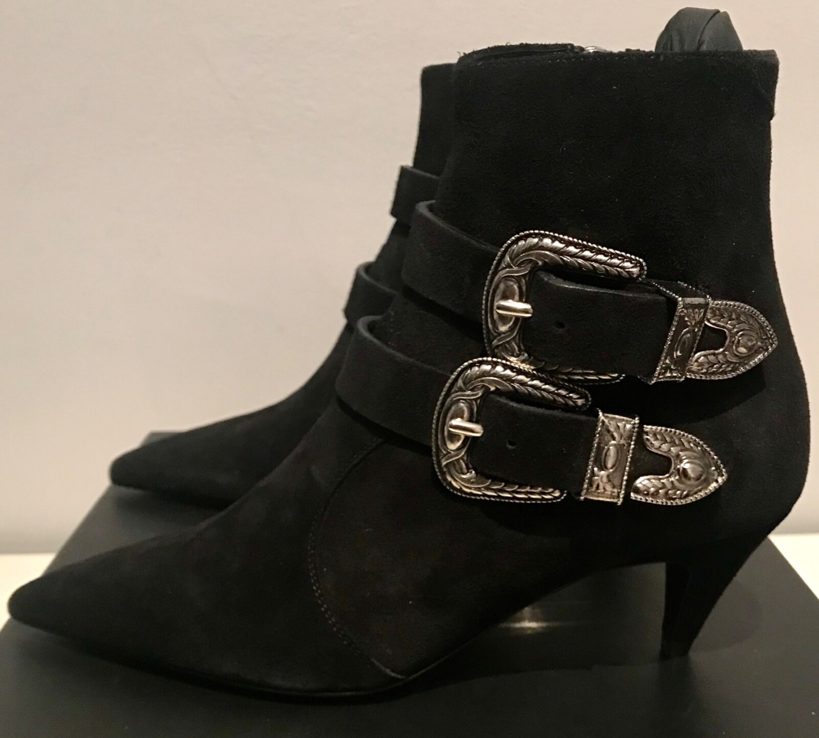 Stivali neri autentici Saint Laurent Charlotte 55 zip 2B Crosta bambino lana 37