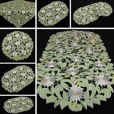 Green Doily Table runner Tablecloth White Marguerite Openwork/Cutwork Embroidery