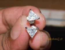 2CT Trillion Cut Diamond Women's Stud Jewelry Earrings 14K White Gold Finish