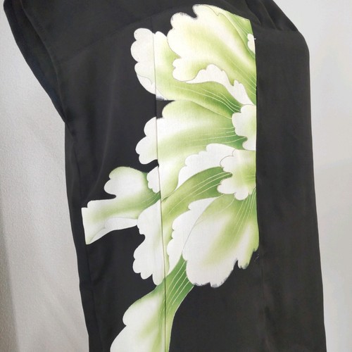 Camicetta seta kimono giapponese remake donna fatta a mano nera design originale ML - Foto 6 di 9